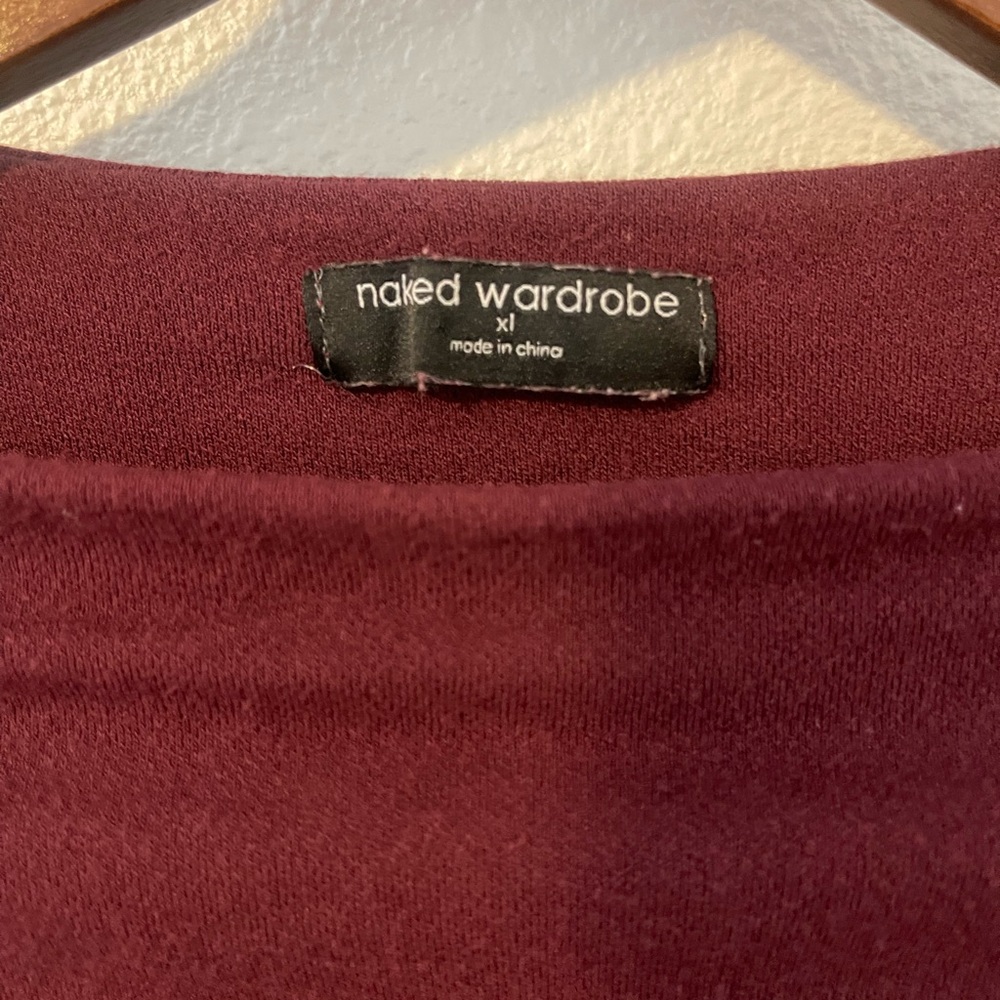 Naked Wardrobe Wine Long Sleeve Open Back Dress - Picture 3 of 5